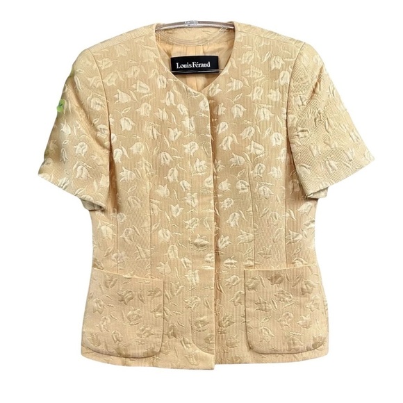 Vtg Louis Feraud Floral Silk Blend Short Sleeve Buttoned Jacket Yellow Size 6 - Picture 7 of 7